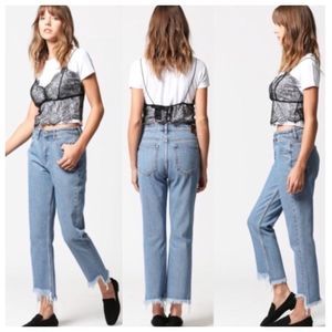 NEW Hidden Tracey High Rise Straight Crop Raw Frayed Hem Jeans Size 28